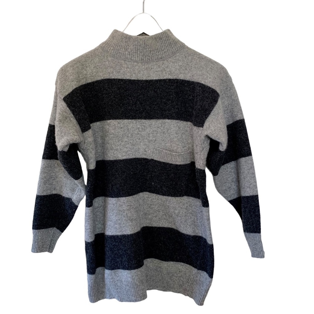 Vintage Renee Tener Women’s Soft Turtleneck Sweater Grey & Black Striped Medium